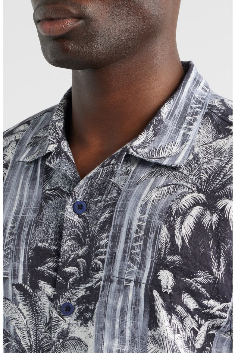 Hawaiian Nightfall Linen Camp Shirt, Alternate, color, DARK GRAVEL