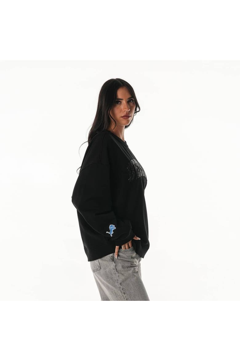 Women's The Wild Collective  Black Detroit Lions Rock Crystal Oversized Crewneck Sweatshirt, Alternate, color, Black