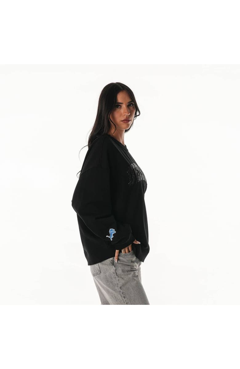 THE WILD COLLECTIVE Women's The Wild Collective  Black Detroit Lions Rock Crystal Oversized Crewneck Sweatshirt, Alternate, color, Black