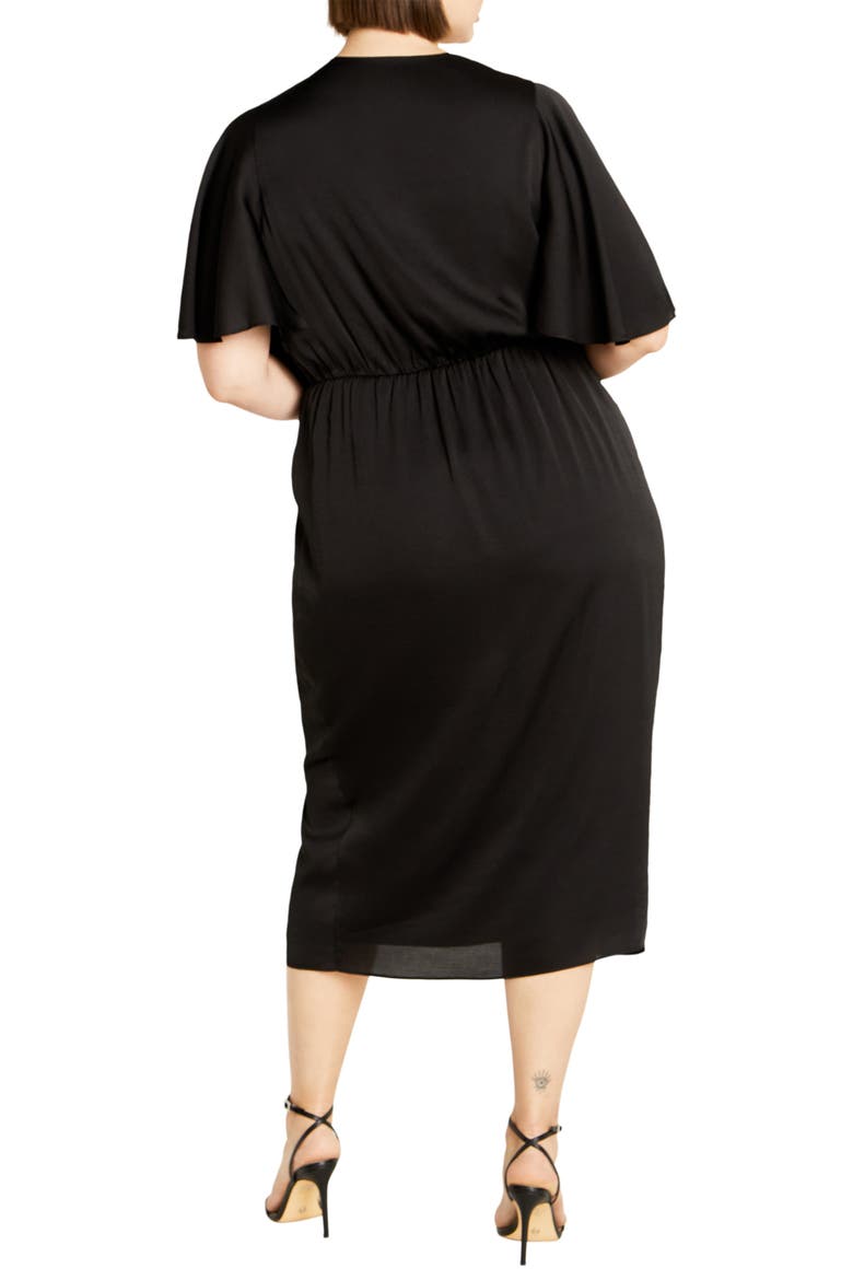Holland Sateen Faux Wrap Midi Dress, Alternate, color, BLACK