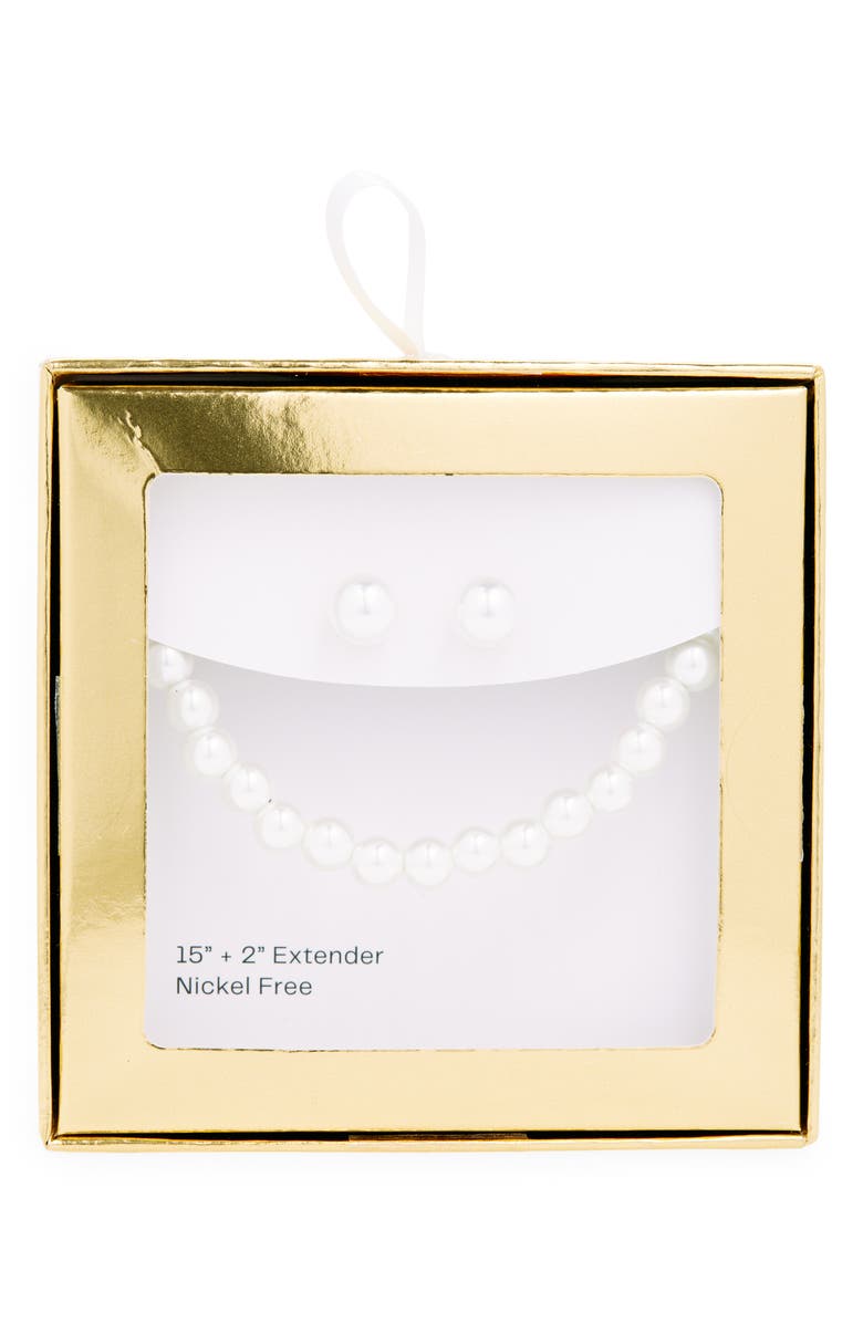 NORDSTROM RACK Faux Pearl Stud Earrings & Necklace Set, Main, color, 