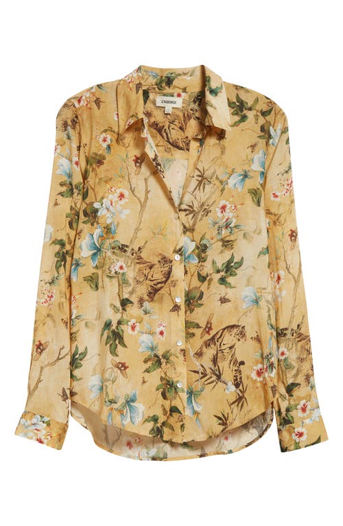 Shop L Agence L'agence Holly Floral Button-up Shirt In Gold Multi Watercolor Tiger