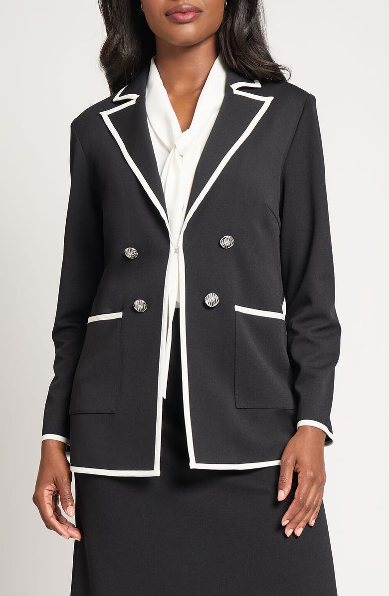 Ming Wang Contrast Detail Jacket, Main, color, Black/ White