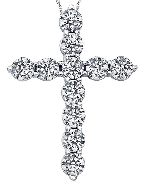 3 Ct Diamond Cross Pendant 14k Gold Necklace Lab Grown