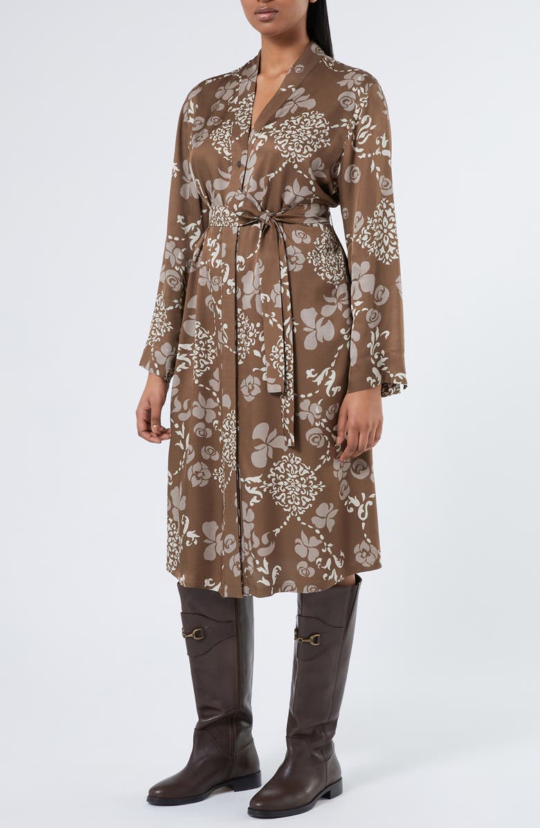 Marina Rinaldi Teiera Floral Long Sleeve Shirtdress, Alternate, color, Brown