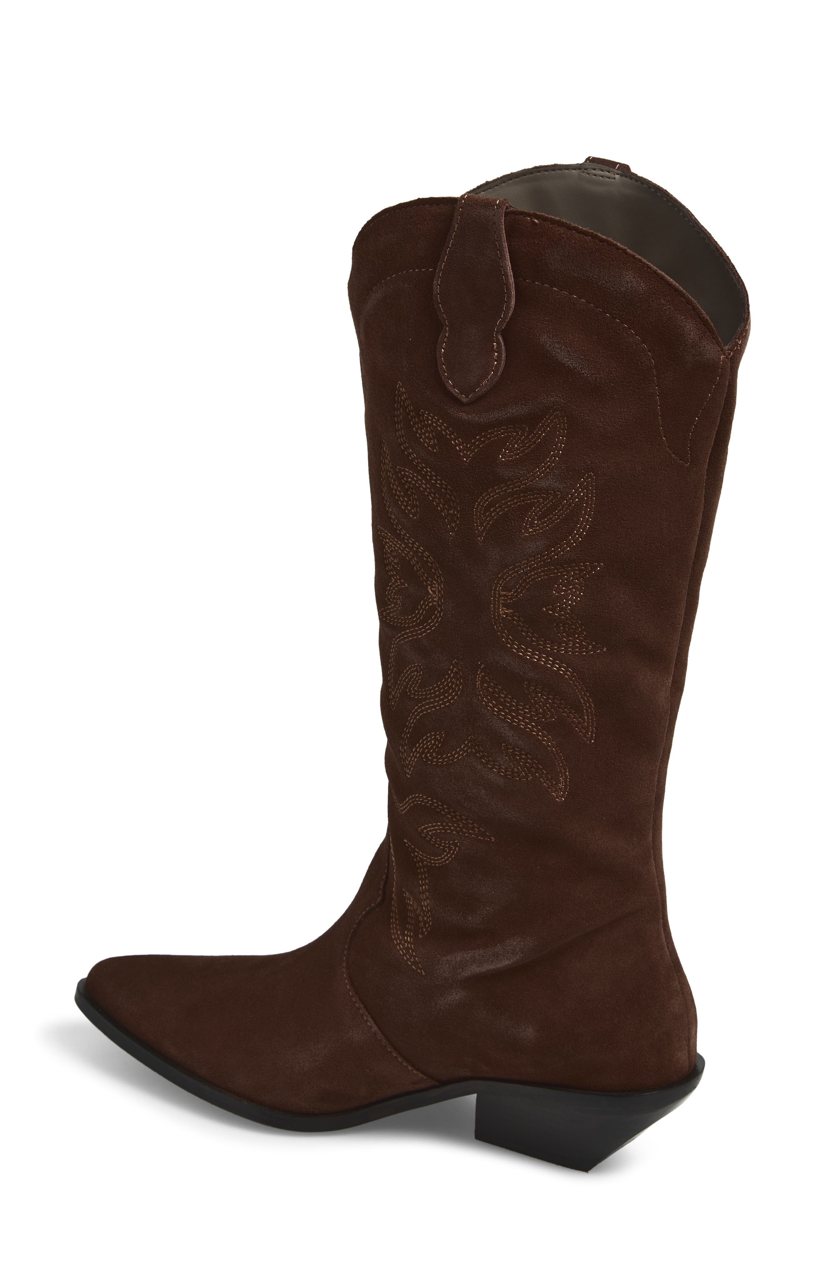 Freya Leather Western Boot, Alternate, color, DARK BROWN