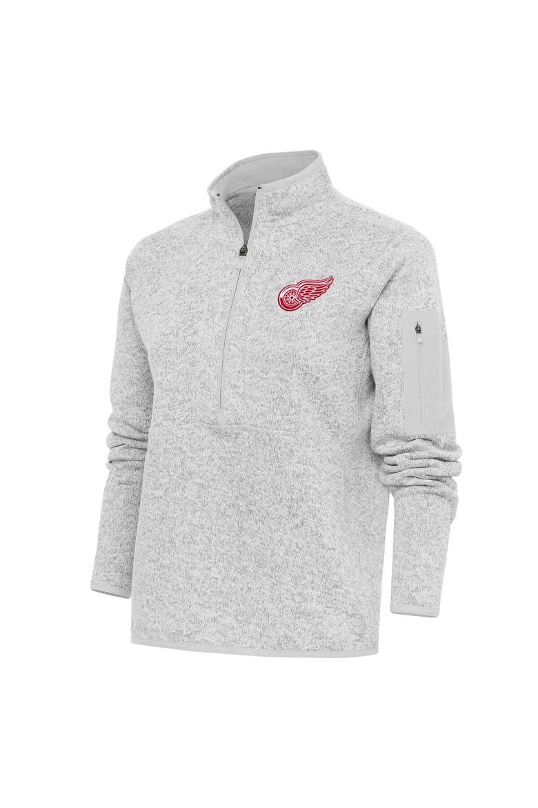 Women's Antigua Heather Gray Detroit Red Wings Team Logo Fortune Quarter-Zip Jacket, Main, color, Heather Gray