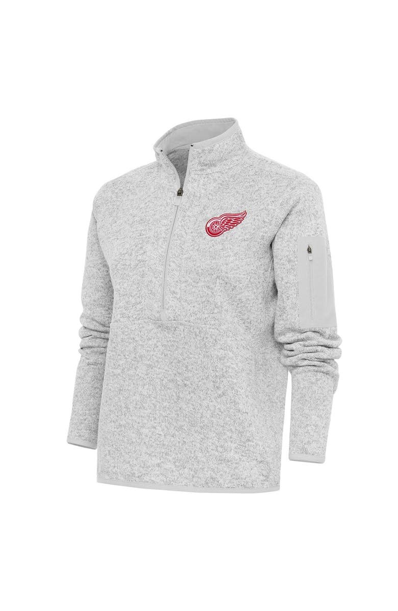 ANTIGUA Women's Antigua Heather Gray Detroit Red Wings Team Logo Fortune Quarter-Zip Jacket, Main, color, Heather Gray