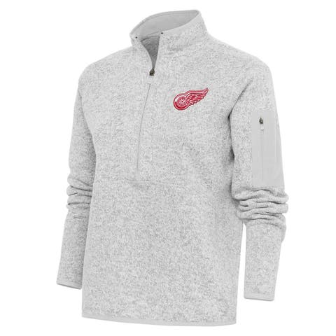 Women's Antigua Heather Gray Detroit Red Wings Team Logo Fortune Quarter-Zip Jacket