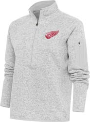 ANTIGUA Women's Antigua Heather Gray Detroit Red Wings Team Logo Fortune Quarter-Zip Jacket