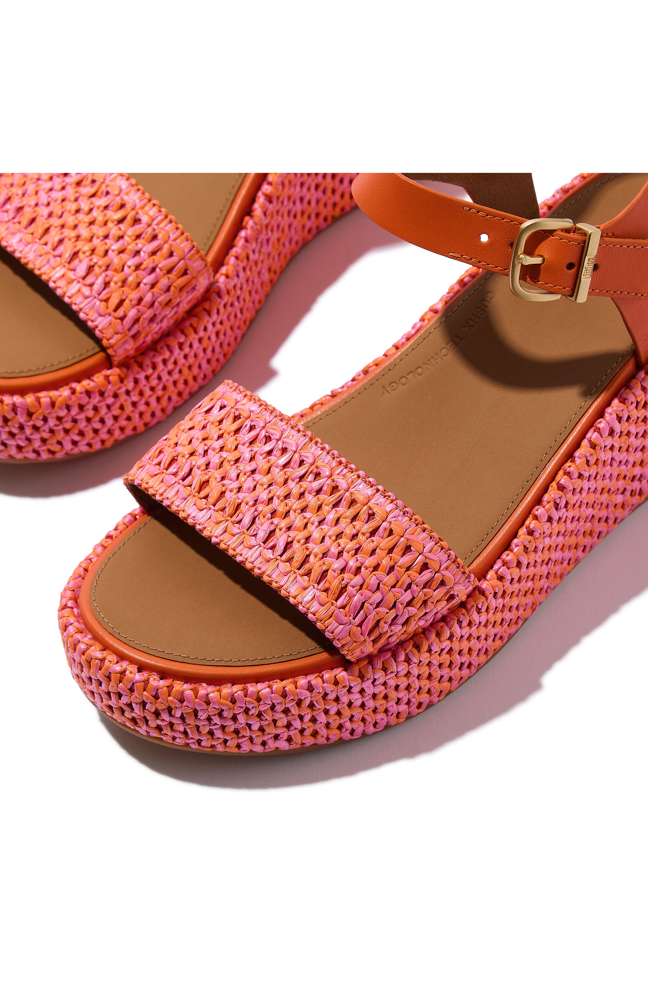FitFlop PlatFForms Woven Ankle Strap Wedge Sandal, Alternate, color, Satsuma/Pink Perfect