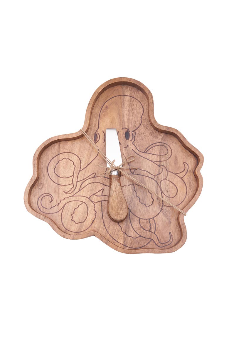 Octopus Serving Board with Spreader Set of 2, Alternate, color, Brown