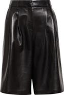 Lafayette 148 New York Sutton Pleated Leather Bermuda Shorts