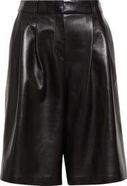 Lafayette 148 New York Sutton Pleated Leather Bermuda Shorts