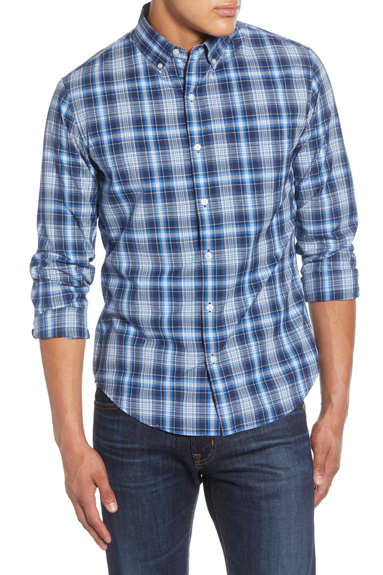 Slim Fit Plaid Button-Down Sport Shirt, Main, color, COBURN PLAID - PALACE BLUE