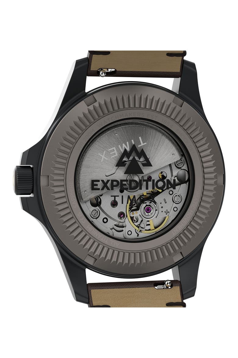 Expedition North Field Post Automatic Leather Strap Watch, 41mm, Alternate, color, BROWN