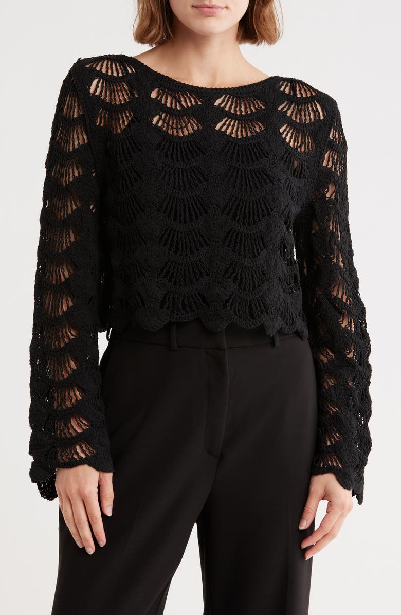 RDI Boat Neck Open Stitch Sweater, Main, color, Black