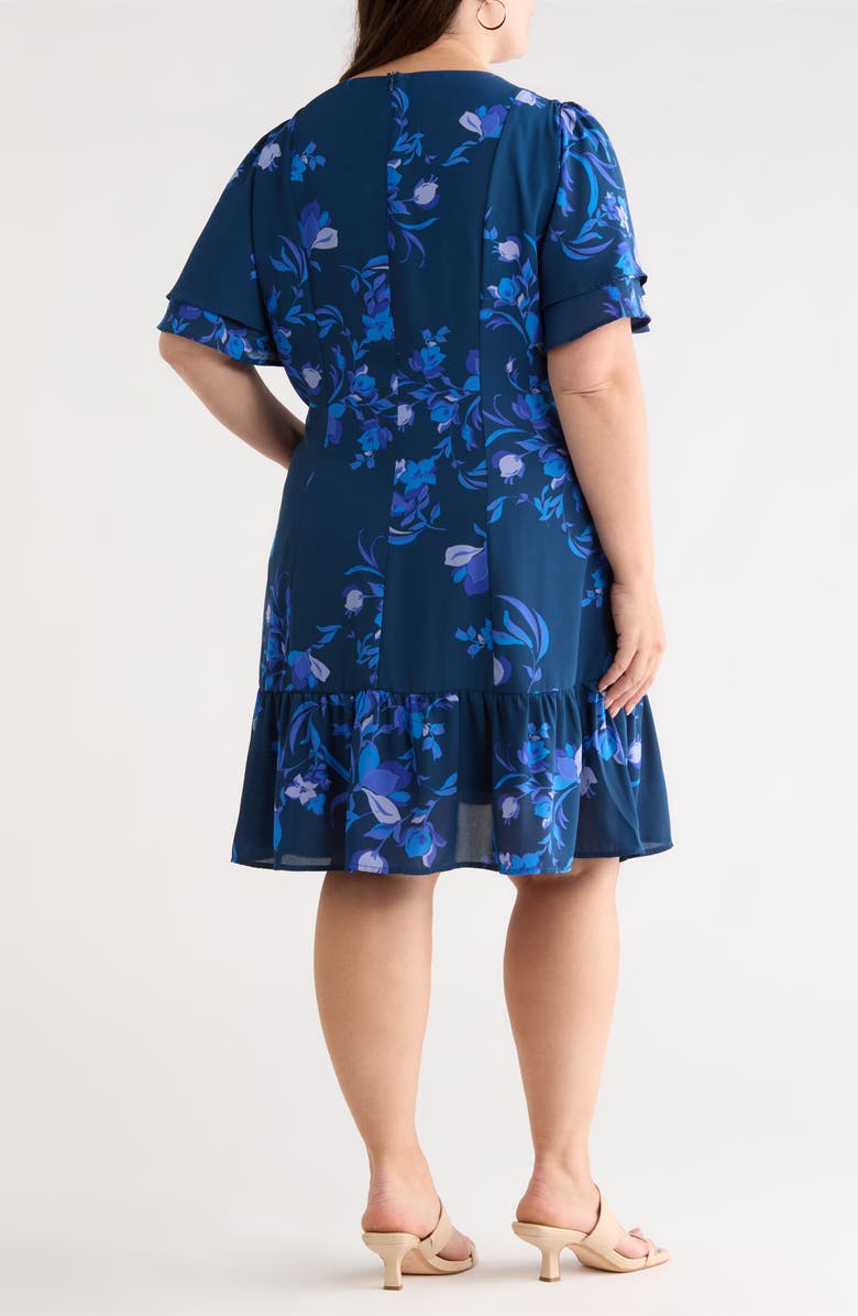 SUGARLIPS Niva Floral Print Faux Wrap Dress, Alternate, color, Navy-Blues