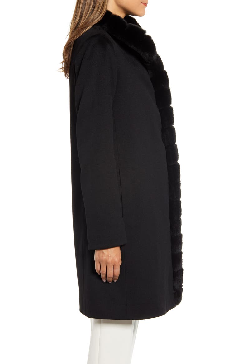 Wool Car Coat with Genuine Rex Rabbit Fur Trim, Alternate, color, DNU-BLACK