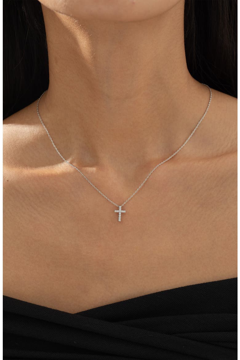 14k Gold Plated Aveline Crystal Cross Necklace Gift Guide, Alternate, color, Silver