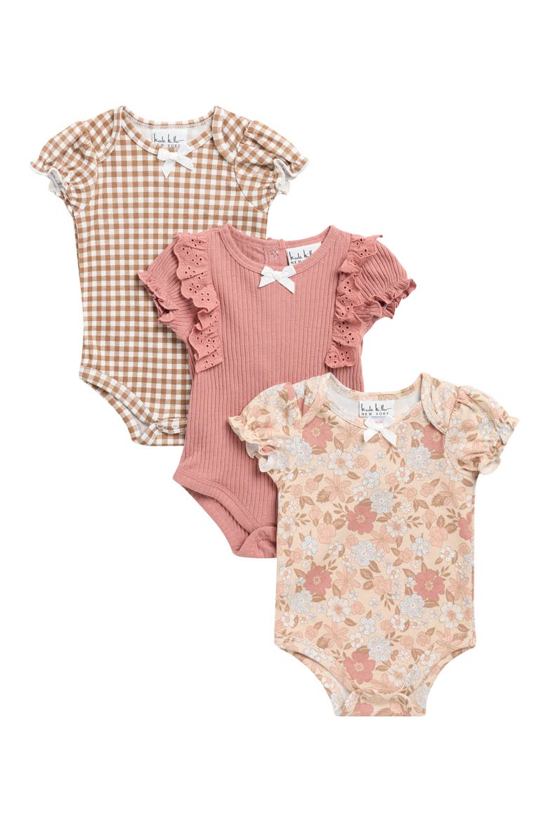3-Pack Assorted Bodysuits, Main, color, ASH ROSE WOODSMOKE