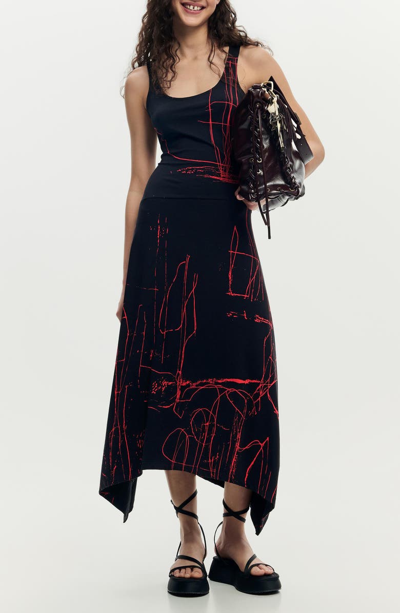 Desigual Abstract Print Sleeveless Dress, Main, color, Black
