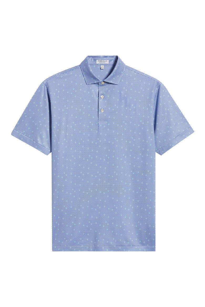 Geometric Skull Print Performance Jersey Polo, Alternate, color, WHITE/ SPORT NAVY