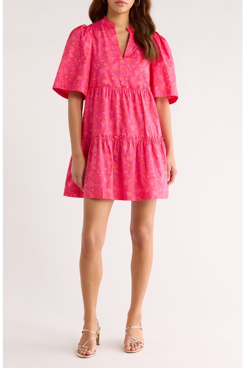 Gibson Dixie Tiered Cotton Dress, Main, color, MAGENTA-PINK