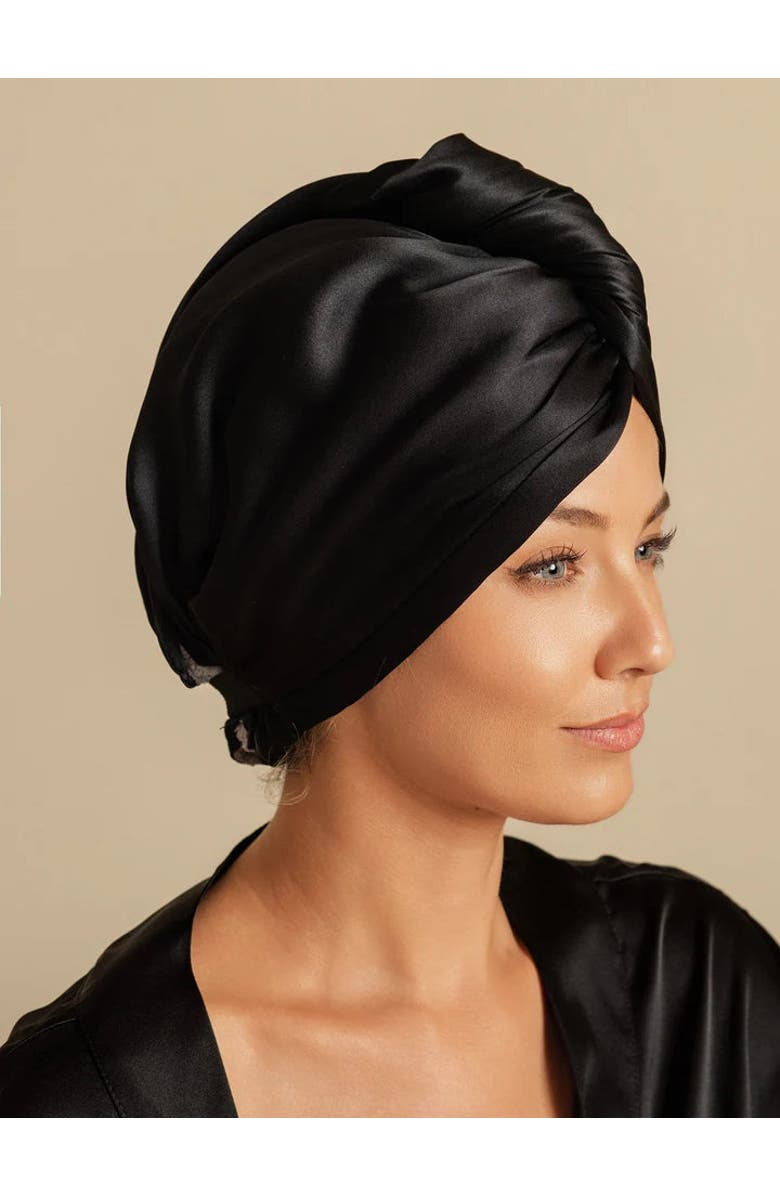 SILKSILKY Pure Silk Hair Towel Wrap, Alternate, color, Black