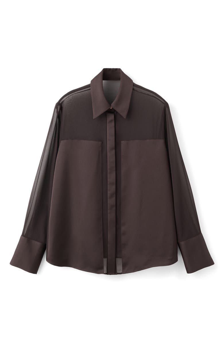 MANGO Patchwork Sheer & Opaque Button-Up Shirt, Main, color,