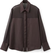 MANGO Patchwork Sheer & Opaque Button-Up Shirt