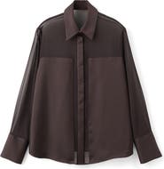 MANGO Patchwork Sheer & Opaque Button-Up Shirt