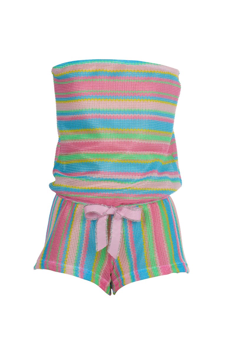 NESSI BYRD Multi-Color Striped Bandeau Romper with Glittery Pink Bow, Main, color, Multicolor