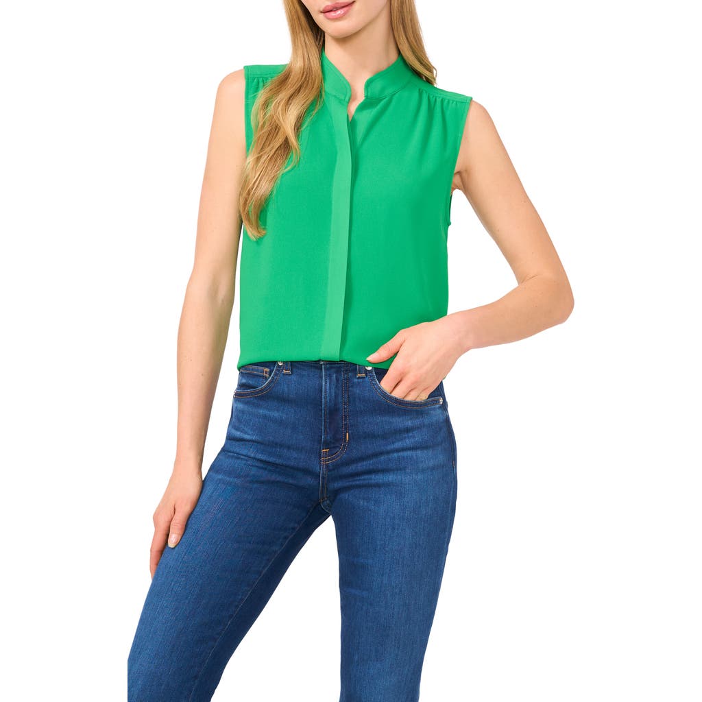 Shop Cece Sleeveless Mandarin Collar Button-up Shirt