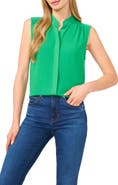 CeCe Sleeveless Mandarin Collar Button-Up Shirt