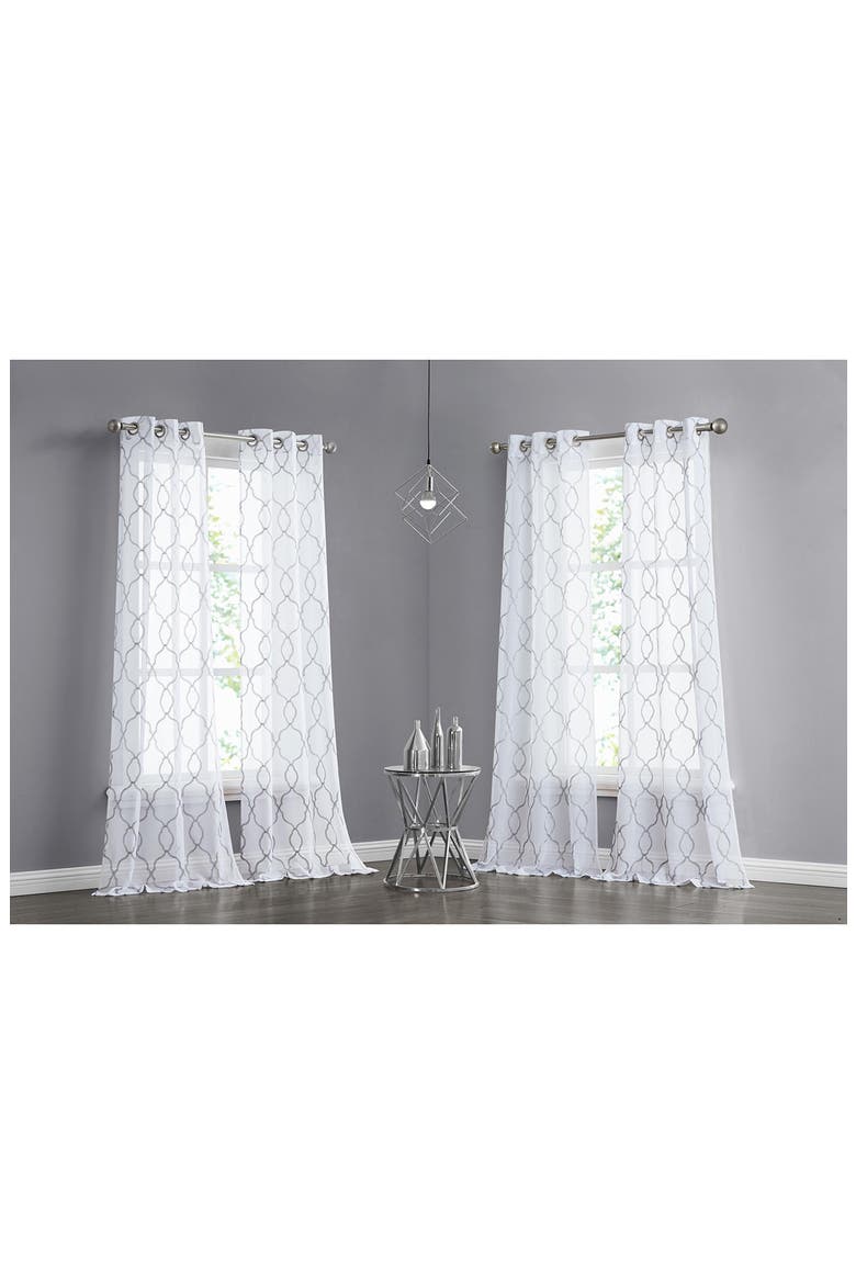 Set of 4 Print Sheer Curtain Panels, Main, color, GREY