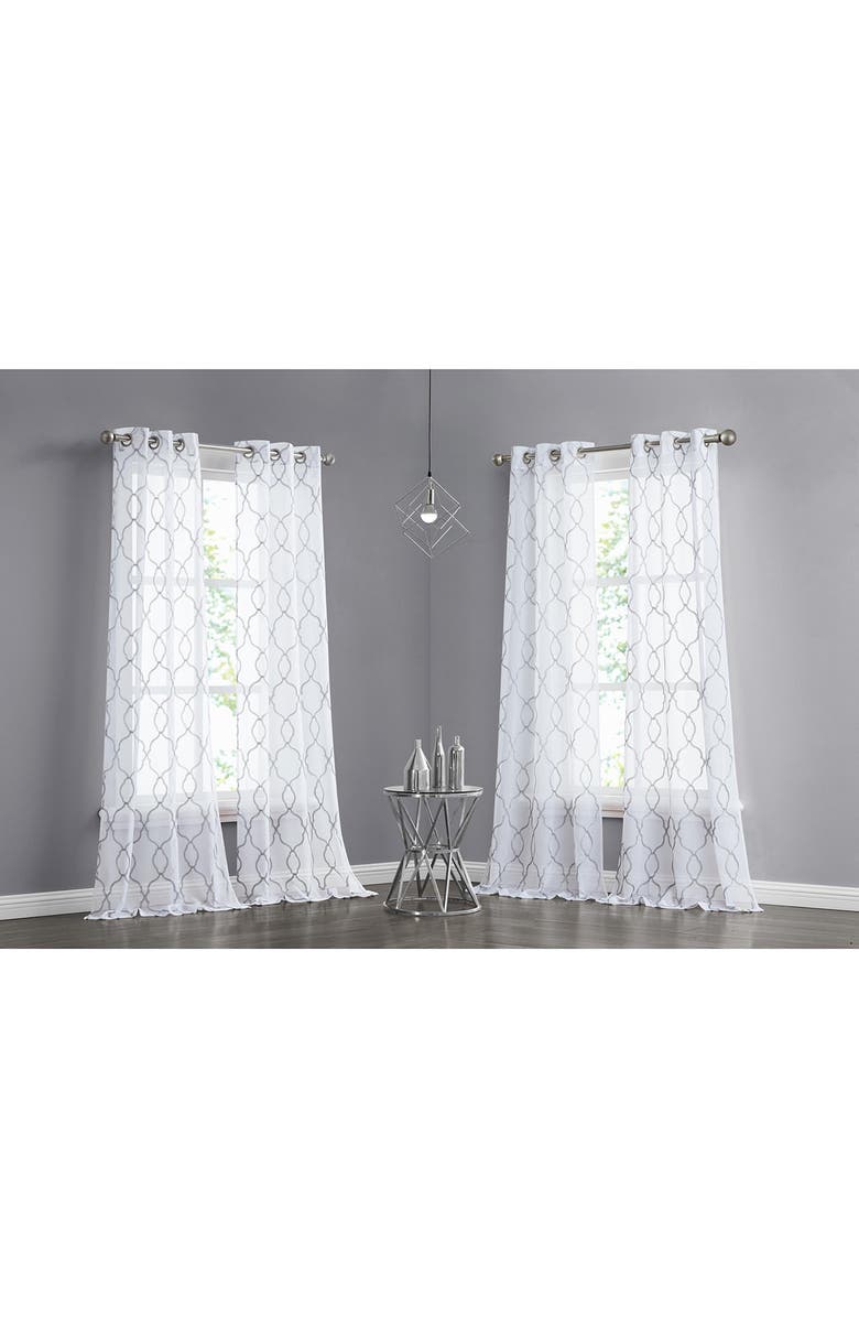 DAINTY HOME Set of 4 Print Sheer Curtain Panels, Main, color, Silver