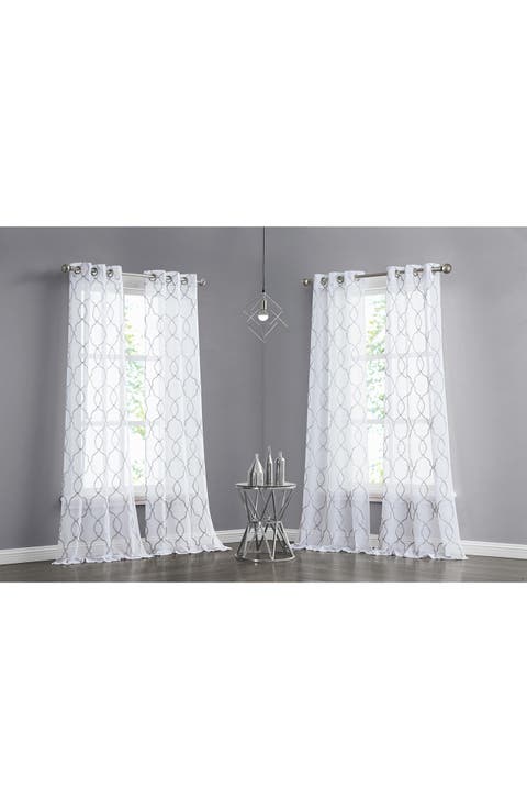 Set of 4 Print Sheer Curtain Panels