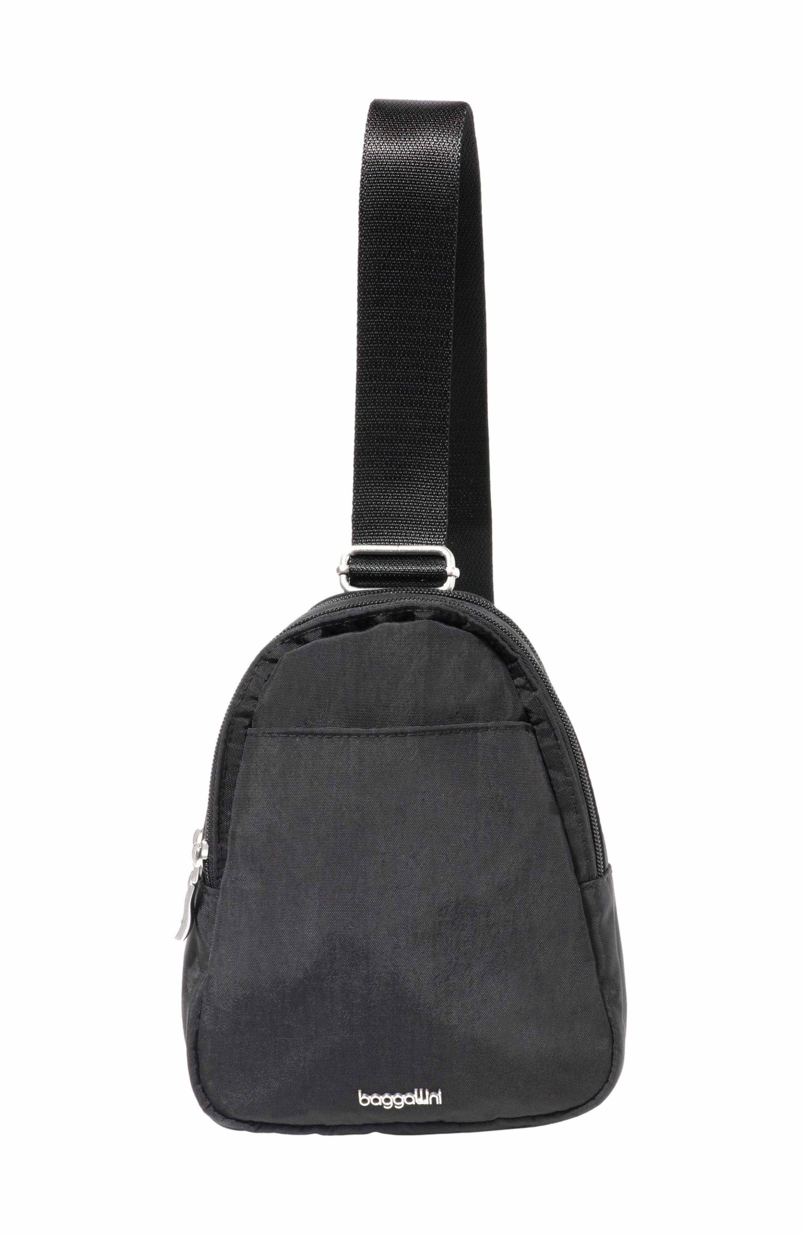 BAGGALLINI Double Zip Mini Sling Bag in Black 