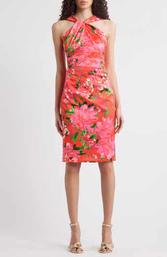 Eliza J Floral Print Twist Neck Sheath Dress