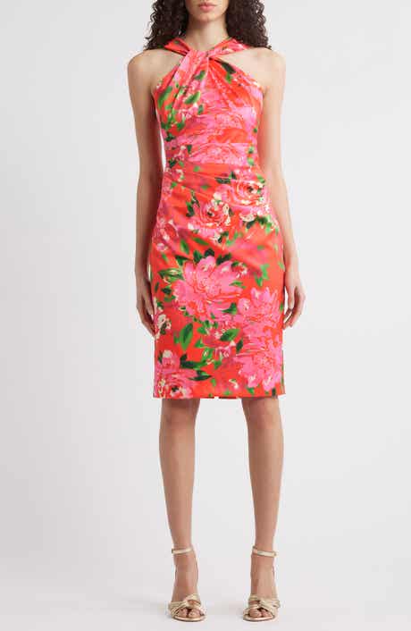 Eliza J Floral Print Twist Neck Sheath Dress