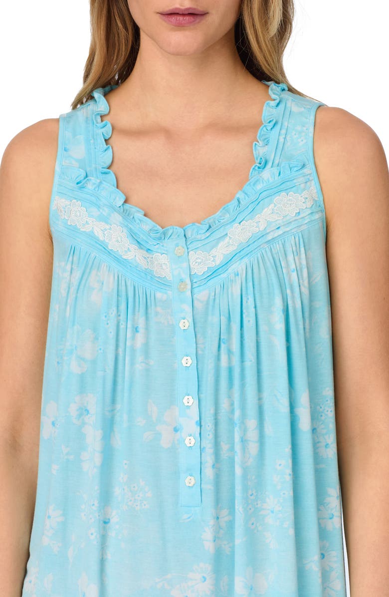 Eileen West Sleeveless Stretch Modal Chemise, Alternate, color, Aqua Floral