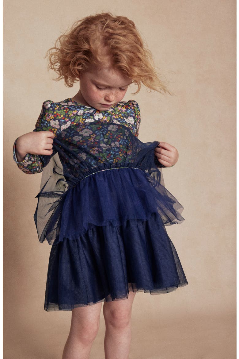 Kids' Jersey & Tulle Dress, Alternate, color, STARBOARD BLUE BERRY FLORAL