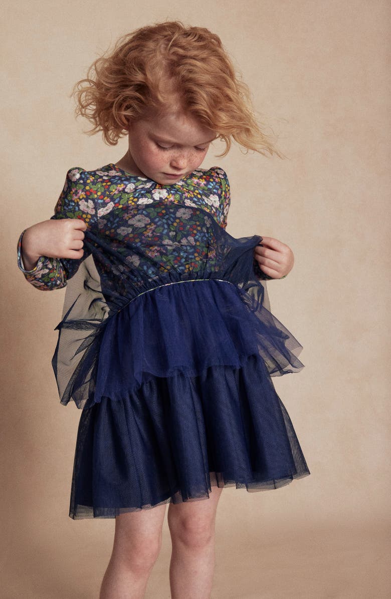 Mini Boden Kids' Jersey & Tulle Dress, Alternate, color, Starboard Blue Berry Floral