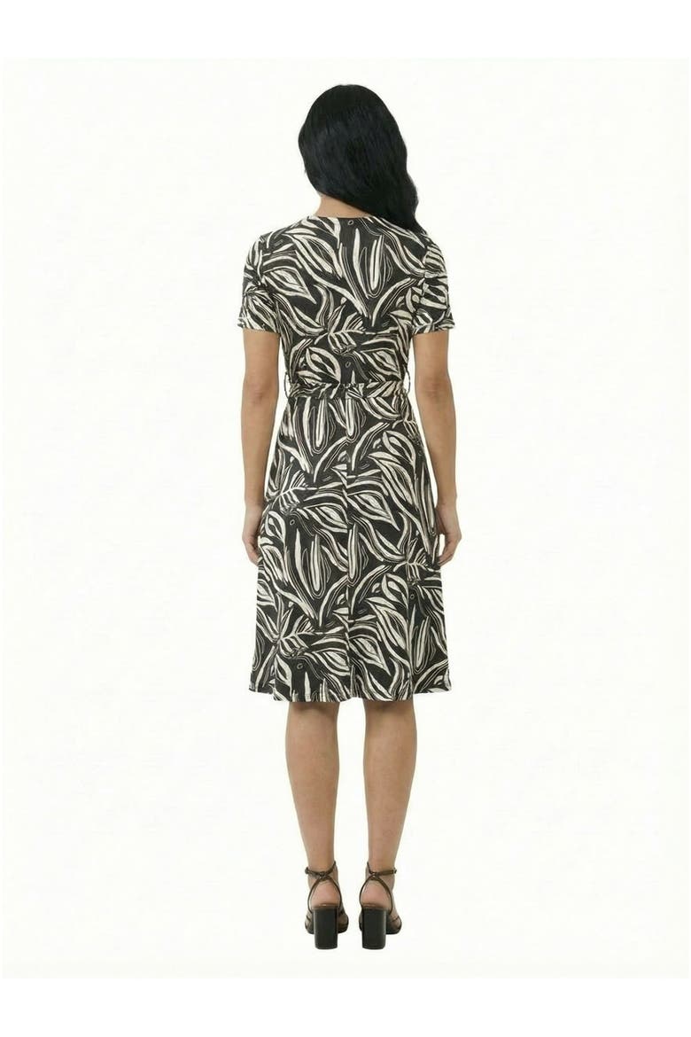 Essential Petite Abstract V-Neck Short Sleeve A-Line Midi Dress, Alternate, color, Black Multi