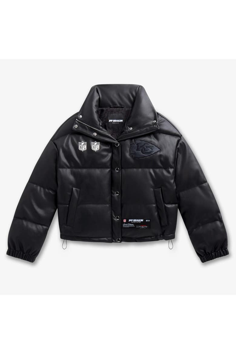 Women's  Black Kansas City Chiefs Faux Leather Puffer Jacket, Alternate, color, Black