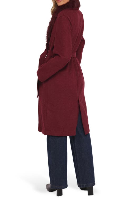 Petal And Pup Petal & Pup Nina Belted Faux Fur Collared Coat In Burgundy