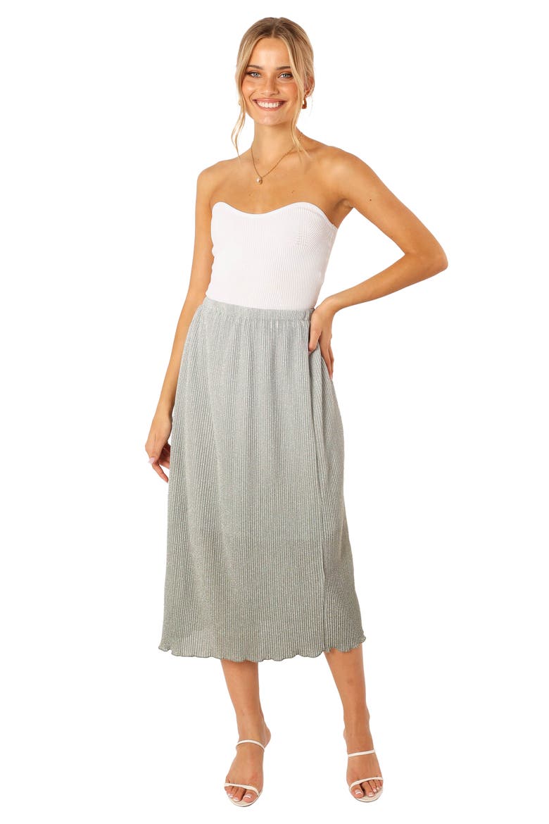 Margurita Metallic Midi Skirt, Alternate, color, AQUA