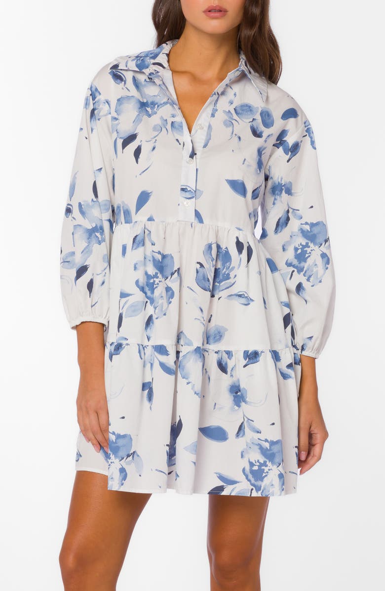 VELVET HEART Floral Balloon Sleeve Cotton Tiered Shirtdress, Alternate, color,
