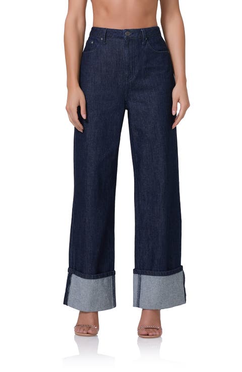 Kendall Wide Leg Cuff Jeans (Dark Rinse Wash)